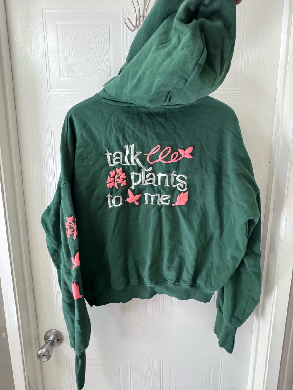 Just Add Water Green Hoodie Sweater with Pink Sleeve Accents - Picture 7 of 9